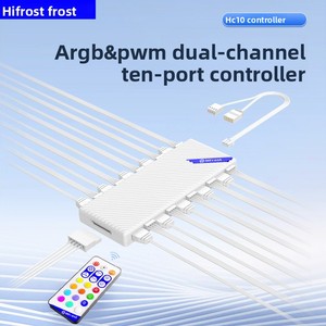 Boîtier de ventilateur ARGB à température contrôlée, contrôleur PWM 5V <span class=keywords><strong>3</strong></span> broches, double <span class=keywords><strong>hub</strong></span> de ventilateurs 10 ports Aura Sync télécommandé, modèle HC10 - Product Image 4