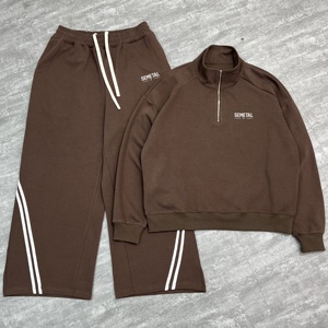 QIANSHI Tuta <span class=keywords><strong>Vintage</strong></span> da Uomo con Felpa con Zip a Quarto e Pantaloni Coordinati, Set Personalizzato in Cotone Pesante 100%, Tuta Sportiva Larga da <span class=keywords><strong>Donna</strong></span> - Product Image 1