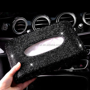 Porte-serviettes en cuir avec strass en cristal créatif, boîte de rangement pour papier toilette, boîte à mouchoirs de voiture, accessoires d'organisation - Product Image 5