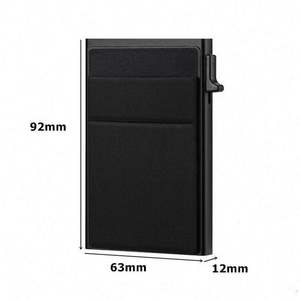 Porte-cartes de visite en alliage d'aluminium mince et durable, pochette arrière élastique, porte-cartes d'identité et de crédit, mini portefeuille RFID, ouverture automatique - Product Image 3