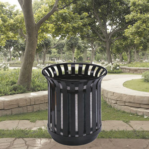 Poubelle d'extérieur ronde enduite de poudre noire-Poubelle et poubelle de conception de panier floral avec grille décorative - Product Image 6