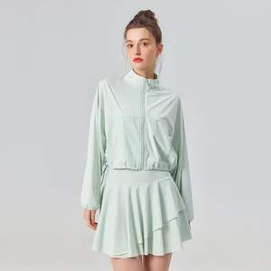 Conjunto de 2 piezas de protección solar para mujer, tenis, golf, deportes, entrenamiento al aire libre, chaqueta de manga larga y Falda plisada - Product Image 5