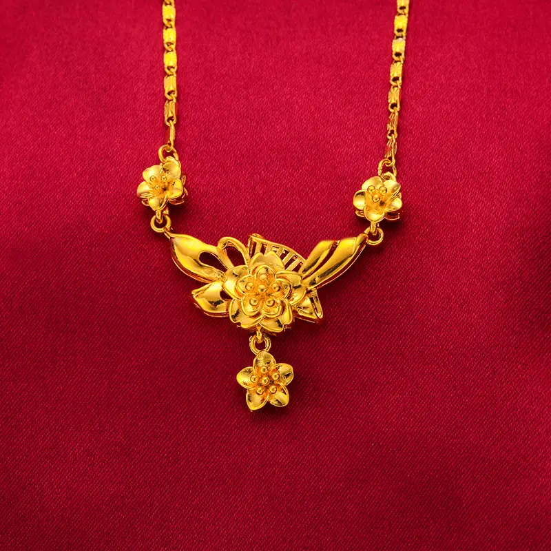 Best Selling Brass Plated Vietnam Gold Necklace Female Flower Long Necklace Jewelry