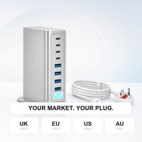 Chargeur de bureau 8 ports 520W GaN USB C, 4C PD100W + 4A QC30W, écran intelligent, charge rapide pour ordinateur portable, UKCA
