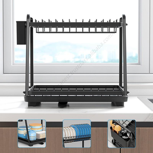 Nouvel arrivage en gros : Égouttoir à vaisselle de cuisine à double couche avec support pour baguettes et étagère de rangement - Product Image 5