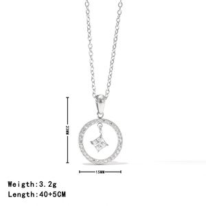 Mode En Acier Inoxydable Creux Rond Ovale Incrusté Zircon Pendentif Collier Délicat Bijoux Plaqué Or Collier pour Femmes - Product Image 4