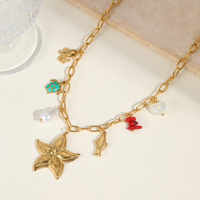 Collier Bohème Océanique Baroque avec Perles et Breloques, Plaqué Or 18K, en Acier Inoxydable, Pendentifs Étoile de Mer, Pieuvre, Tortue, Poisson, Bijoux
