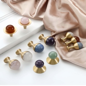 Nordic Style Single Hole <strong>Knobs</strong>-Multi-Color Natural Stone Brass Base Handles for Kitchen/Wine Cabinet/Drawer/Shoe Cabinet Durable - Product Image 2