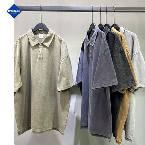 Custom 2023 Summer New oversize Streetwear Heavyweight Acid Wash <span class=keywords><strong>Polo</strong></span> da uomo <span class=keywords><strong>Vintage</strong></span> - Product Image 4