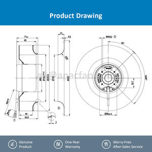 For R1G220-AB35-52 220mm 24VDC 106W 5.0A 3150RPM 1145m3/h Ball Bearing EC Motor OEM Centrifugal Cooling <b>Fan</b> - Product Image 4