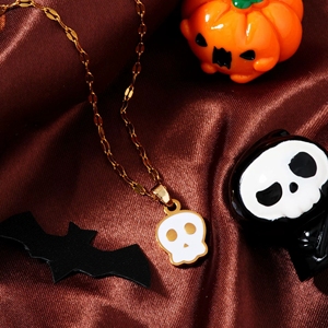 N01180 Collar con Colgante de Calavera de Resina para Halloween, Acero Inoxidable Electrochapado, Estilo Ins, Regalo para Hombres y Mujeres, Venta al por Mayor - Product Image 4