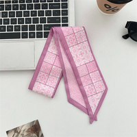 Nouveau style – Foulard fin à carreaux couleur claire, motif intégral imprimé, ruban décoratif pour sac, ceinture, chemise, ou écharpe pour femme