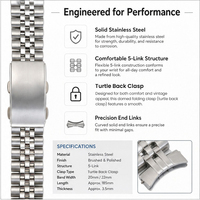 Bracelet de montre élégant en métal massif, confortable et flexible, en acier inoxydable, avec fermoir à double bouton.