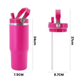 Gobelet isotherme en acier inoxydable de 30 oz, couleur personnalisée, avec poignée et paille, option logo personnalisé, style américain, livraison en 2 jours - Product Image 3