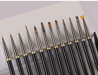 Professionnel sirène queue Gel 12 pièces noir poignée mentale Logo personnalisé mince Nylon cheveux Nail Art peinture Liner brosse ensemble outils de bricolage