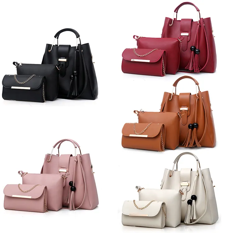 Sac A Main Femme, 3 Pieces Pu Leather Tote Bag For Women Luxury Tassel Hand Bag Sets/