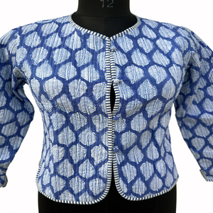 Veste courte d'hiver pour femme en coton réversible bleu imprimé indien, meilleur prix - Product Image 4