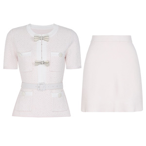 Pulls à nœud papillon pour femmes, mode <span class=keywords><strong>automne</strong></span>-hiver, manches longues, élégants, tricotés, tenues deux pièces pour les fêtes - Product Image 4