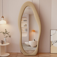 Fourniture d'Usine Miroir sur Pied en Verre de Luxe Moderne, Pleine Longueur, Recouvert de Tissu Flanelle, Forme Irrégulière de Mangue, pour Chambre et Hôtel, Espejo