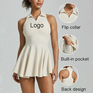 Robe de tennis polo en poly-spandex à séchage rapide pour femme avec short anti-exposition intégré et poche latérale, idéale pour l'entraînement et le sport - Product Image 2