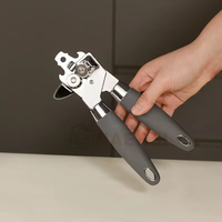 Ouvre-boîte manuel multifonctionnel avec poignée grise antidérapante, ouvre-bouteille 3 en 1 pour bouteilles de bière et boîtes de conserve, gadget de cuisine