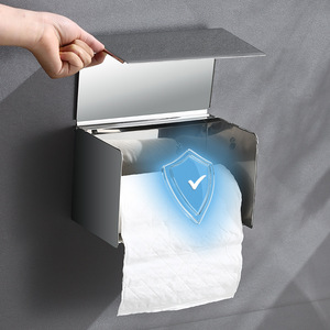 <span class=keywords><strong>Portarotolo</strong></span> da Parete in Acciaio Inossidabile con Coperchio, Design Compatto Salvaspazio, Dispenser Doppio per Carta Igienica - Product Image 5