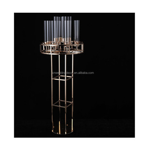 Centrotavola per matrimoni vendita popolare 10 teste candelabri alti candeliere <span class=keywords><strong>portacandele</strong></span> in metallo dorato - Product Image 3