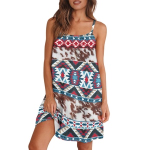 Stampa Dropshipping on Demand abito Spaghetti tradizionale con stampa tribale azteca cultura maya Design americano Mini prendisole da spiaggia - Product Image 1