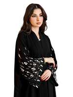 Nouvelle Abaya de luxe pour femmes musulmanes, ornée de perles noires, ouverte sur le devant, vêtement islamique élégant et occasionnel.