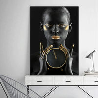 Jam Dinding Kustom Wanita Afrika Hitam Abstrak Poster Cetak Dekorasi Rumah Gambar Dinding