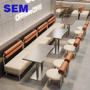 Juego de Sofás de Lujo para Restaurante Moderno, Mesa y Sillas de Comedor de Acero Inoxidable Estilo <span class=keywords><strong>Industrial</strong></span> para Bares, Cantinas y Cafeterías - Product Image 4