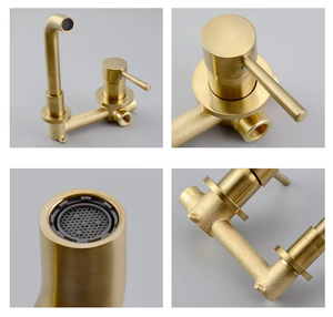 ก๊อกน้ำอ่างล้างหน้าแบบติดผนัง 2 รู ดีไซน์ทันสมัย ปี 2025  วัสดุเซรามิกและทองเหลืองขัดเงา สีทอง - Product Image 6