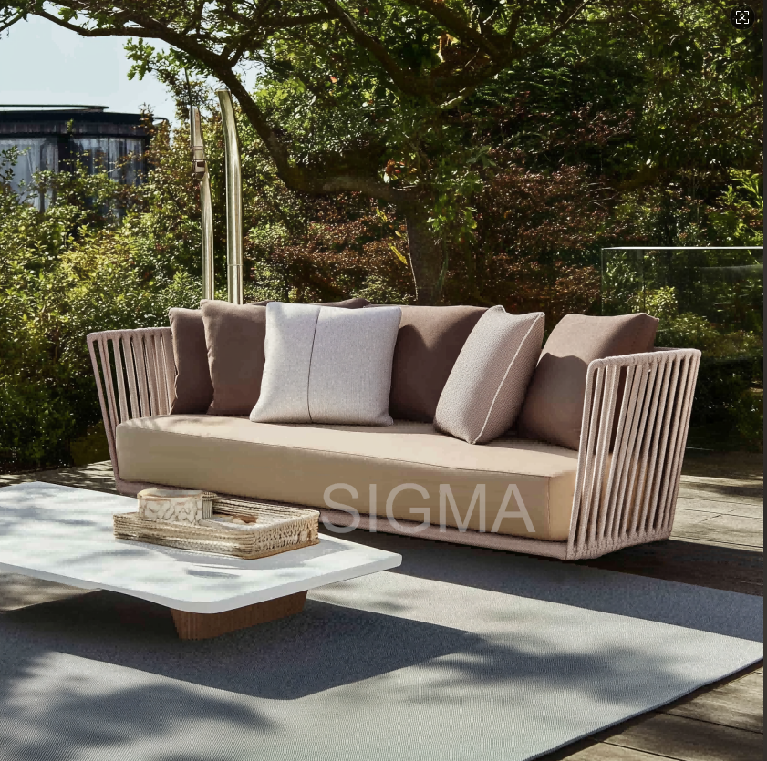 Outdoor Weaving Polyester Sofa Set Aluminum Alloy Frame Thick Base Brushed Rope Armrests Three-Seater Sofa Set