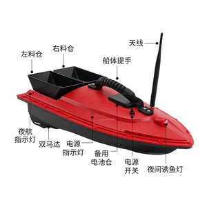 Barco Cebador de Pesca RC 54x27x21cm con Control Remoto de 500m, 2 Tolvas, Retorno con un Botón, Plástico Rojo, Alimentado por Batería - Product Image 2