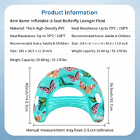 Bouée gonflable en forme de U avec imprimé papillon, siège flottant en PVC pour piscine, plage, été, activités aquatiques en extérieur