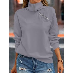 <b>Womens</b> Zipper Sweatshirt Turtleneck Long Sleeve Pullover Casual Loose <b>Top</b> - Product Image 2
