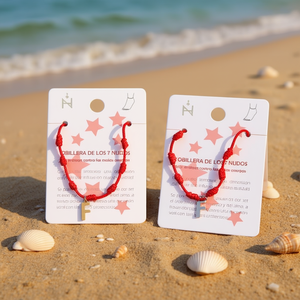 Cavigliera in acciaio inossidabile con nodo a sette stelle, lettera F, cordoncino rosso, fatta a mano, gioiello alla moda per donna - Product Image 2