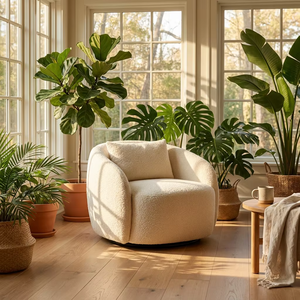 Fauteuil pivotant incurvé <span class=keywords><strong>de</strong></span> luxe, forme organique personnalisée, chaise <span class=keywords><strong>de</strong></span> lecture pour chambre à coucher, salon, solution d'aménagement intérieur pour toute la maison - Product Image 3