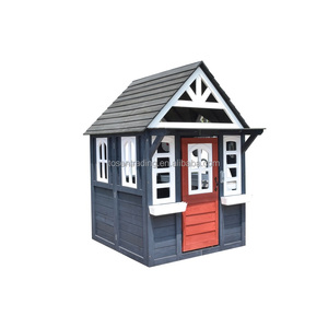 Maisonnette de jeu extérieure en bois gris foncé de qualité supérieure avec cuisine de jeu, cheminée, fenêtre de service et jardinière pour des jeux imaginatifs - Product Image 1