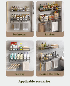 Estante de almacenamiento de <span class=keywords><strong>baño</strong></span> de aluminio multifuncional Estante de pared <span class=keywords><strong>sin</strong></span> <span class=keywords><strong>agujeros</strong></span> de perforación - Product Image 5