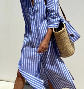 Abito Camicia <span class=keywords><strong>a</strong></span> <span class=keywords><strong>Righe</strong></span> Elegante da Donna, Lunghezza Media, Mezza Manica, Stile Vintage con Cintura, Produzione su Misura - Product Image 3