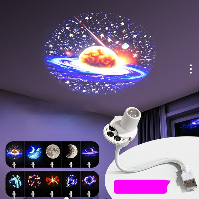 2-in-1 Portable With 15projection Films 360° Adjustable Galaxy Starry Sky Night Light Projectors