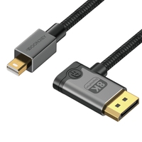 Câble Mini DP vers DP plaqué or avec gaine tressée pour projecteur, ordinateur portable, moniteur, HDTV avec port à angle gauche