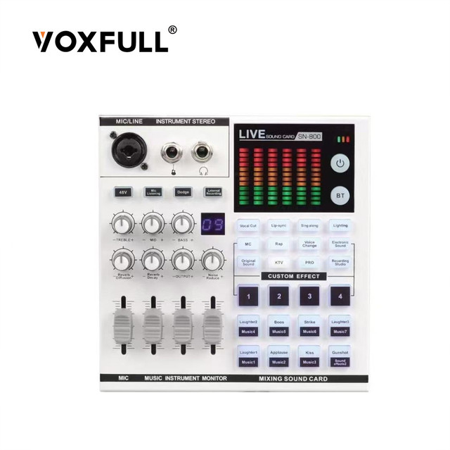 VOXFULL New Arrival SN-800 Multi Functions 48V XLR 3.5mm Type C Live Streaming Gaming Audio Mixer Sound Card with Sound Effects