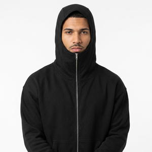 Custom Winter Ninja Balaclava Half Zip Hoodie for Men Oversized Heavy Weight Velour 100% Cotton Embroidered Streetwear Custom - Product Image 1