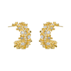 C Shaped Stud Earrings With Micro Insert Zircon S925 Silver Needles Star Pattern Geometric Design Party Fashion Jewelry - Product Image 5