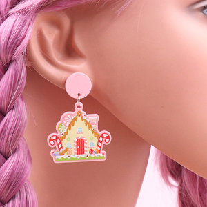 Merry Christmas Tree <strong>Stainless</strong> <strong>Steel</strong> Pink Glitter House Acrylic Dangle Earrings Women's Fashion Drop <strong>Jewelry</strong> - Product Image 3