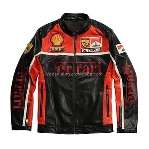 Haute qualité broderie personnalisée en cuir véritable veste de motard mode marque italienne décontracté hommes Slim moto en peau de mouton manteau