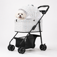 Poussette pliable robuste pour chien et chat de 20 kg avec ouverture avant et arrière, roues de 5 pouces, cadre en acier carbone et grand panier de rangement
