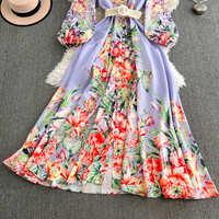 Robe longue décontractée pour femme, élégante, à imprimé floral, coupe trapèze, col montant, manches longues lanternes, ceinturée, pour le quotidien et les vacances